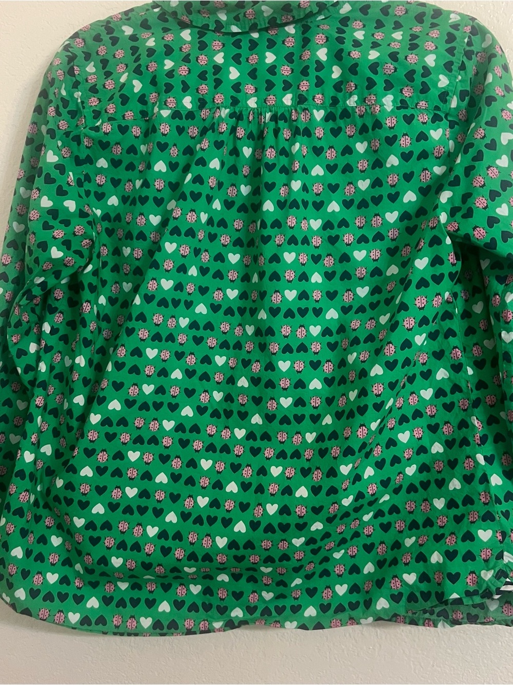 Talbots blouse ladybug Green Heart-Print Button Front Shirt preppy casual work - Picture 6 of 8